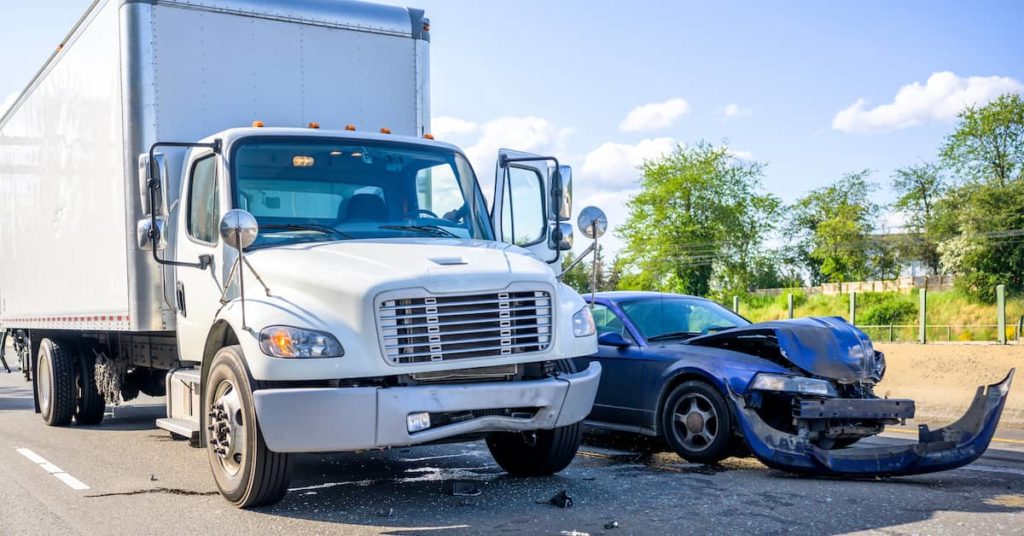 scene of a wreck before calling a truck accident lawyer